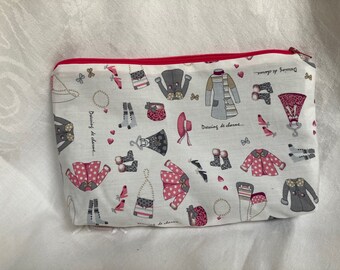 Trousse en coton Bio  rose et grise 23 x 13 cm multi-usages.