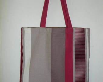 Tote bag tote bag in cotton 41x39cm with taupe and red stripes