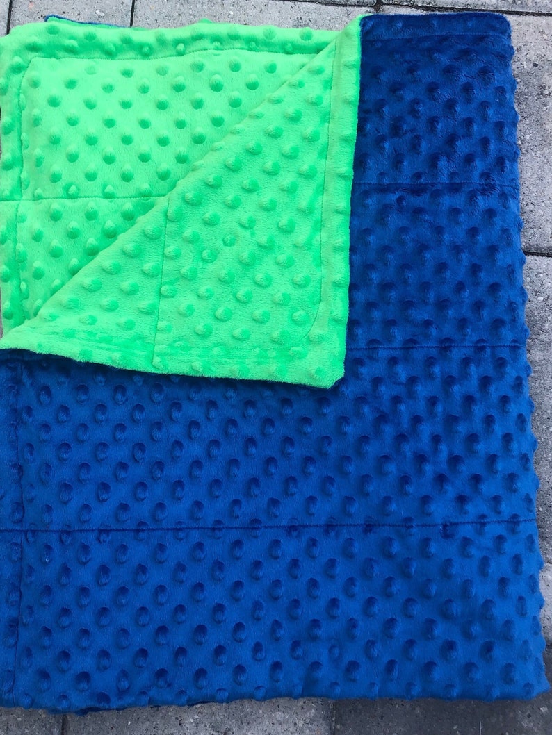 Minky weighted blankets.35X40 and 40X60 Weighted blankets.Father day.graduation. Calming,autism, anxiety, dementia,insomnia.Free embroidery. Royal blue/Green