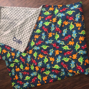 Dinosaurs with minky. 35X40 /40X60 weighted With minky backing. Birthday gift. Autism,anxiety,calming, blanket,ADHD.Free embroidery last one Gray