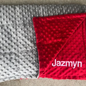 Minky weighted blankets.35X40 and 40X60 Weighted blankets.Father day.graduation. Calming,autism, anxiety, dementia,insomnia.Free embroidery. Gray and red