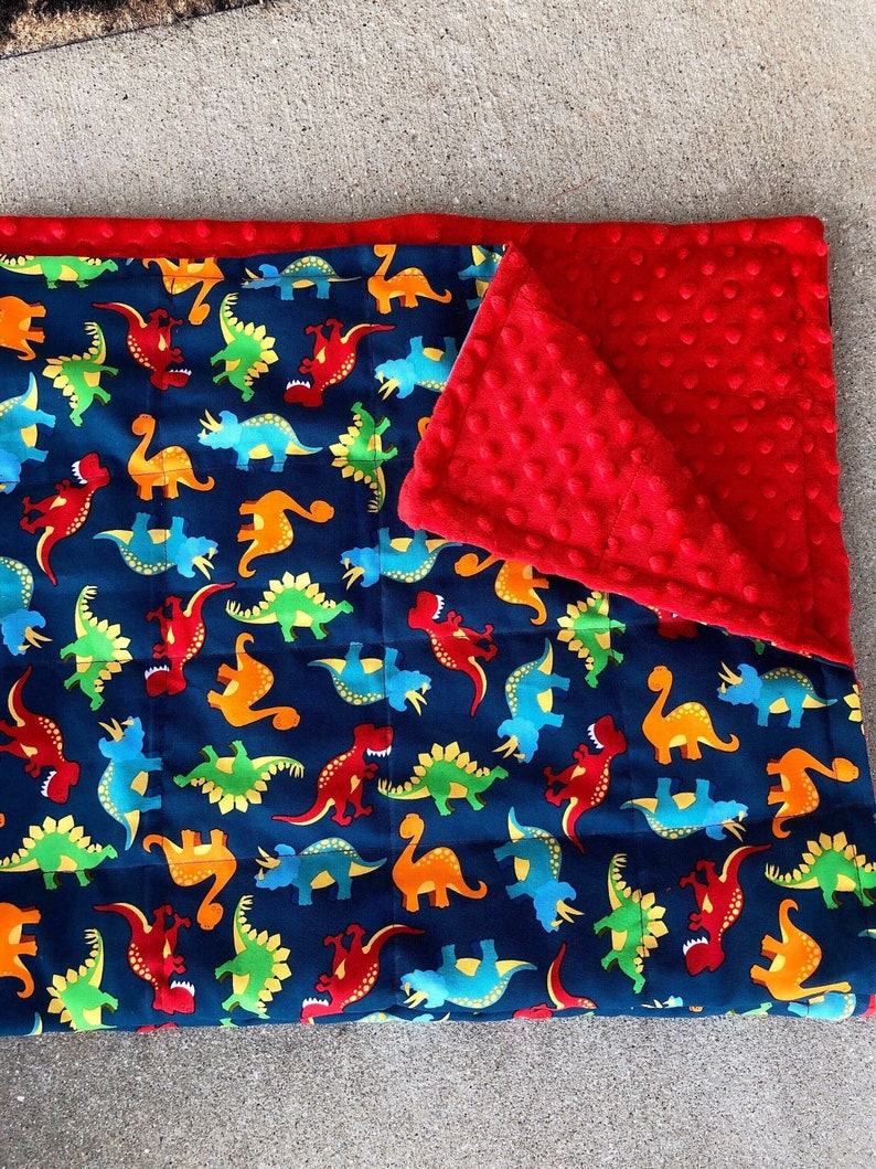 Dinosaurs with minky. 35X40 /40X60 weighted With minky backing. Birthday gift. Autism,anxiety,calming, blanket,ADHD.Free embroidery last one image 7