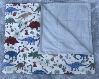 Ready to ship dinosaur fabric, with  cotton gray fabric. 35X40. 4 pounds GLASS BEADS. Autism,anxiety, insomnia,calming.Childs lovey.