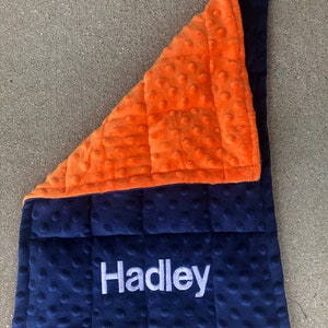 All Minky Weighted and none weighted 12X20 lap pad.Fathers Day.nursery,lovey,calming,anxiety,ptsd,dementia,insomnia,autism.Free embroidery Navy blue/Orange