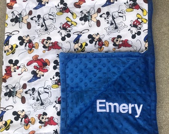 Mickey Mouse with Minky fabric 35X40 and 40X60 weighted and none weighted. Childs blanket, adults.sensory blanket.Christmas Free embroidery.