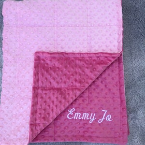 Minky weighted blankets.35X40 and 40X60 Weighted blankets.Father day.graduation. Calming,autism, anxiety, dementia,insomnia.Free embroidery. med pink/light pink