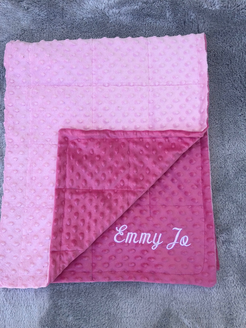 Minky weighted blankets.35X40 and 40X60 Weighted blankets.Father day.graduation. Calming,autism, anxiety, dementia,insomnia.Free embroidery. med pink/light pink