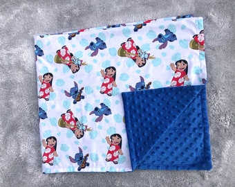 Lilo and stitch with Minky fabric. 35X40and40X60weighted and none weighted. Birthday gift.calm blanket,lovey,sensory,anxiety.Free embroidery