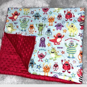 Monsters fabric with Minky. 35”X40” weighted. Birthday gift.calming,ADHD,PTSD,autism,anxiety. Free embroidery