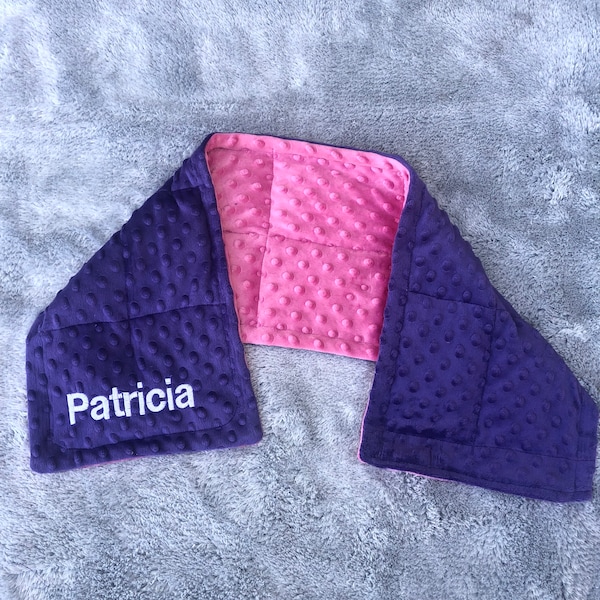 Weighted shoulder pad/scarf 9X32. Neck stress relief,headache, stiffness, PTSD, anxiety. Can be used as lap pad.sensory pad. Free embroidery