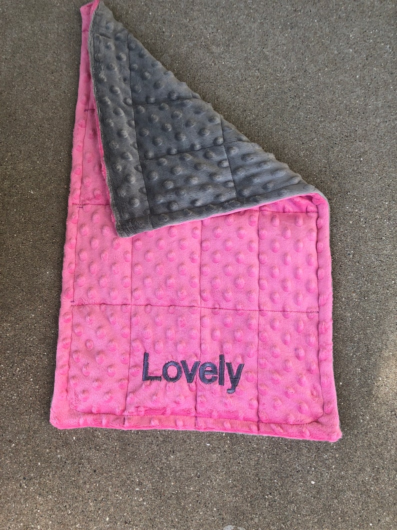 All Minky Weighted and none weighted 12X20 lap pad.Fathers Day.nursery,lovey,calming,anxiety,ptsd,dementia,insomnia,autism.Free embroidery Medium pink/gray