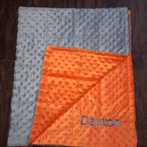 Minky weighted blankets.35X40 and 40X60 Weighted blankets.Father day.graduation. Calming,autism, anxiety, dementia,insomnia.Free embroidery. Gray and orange