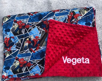 Spider-Man with minky fabric. 35X40 and 40X60 weighted and none weighted blanket. Sensory blanket,insomnia, anxiety, autism. Sensory blanket