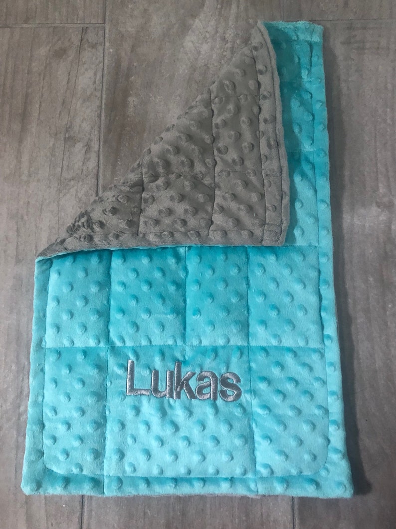 All Minky Weighted and none weighted 12X20 lap pad.Fathers Day.nursery,lovey,calming,anxiety,ptsd,dementia,insomnia,autism.Free embroidery aqua and gray