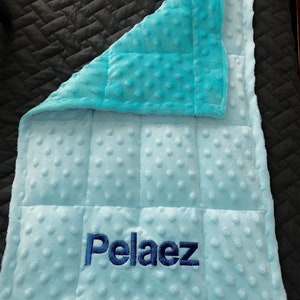 All Minky Weighted and none weighted 12X20 lap pad.Fathers Day.nursery,lovey,calming,anxiety,ptsd,dementia,insomnia,autism.Free embroidery Aqua and light blue