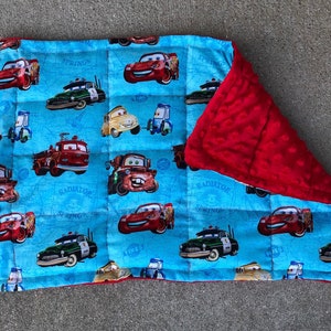 Cars with minky. 12”X20” and 18”X20” weighted/none weighed lap pad. Birthday gift.Car seat,Autism,calming,anxiety.Lovey.Free embroidery.