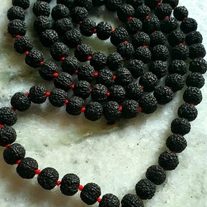 7mm Rare black 5 MukhiI (FACE) japa Mala for Mantra Meditation SIDDH RUDRAKSHA Buddhist Chanting Sacred Prayer Blessed by monk 108+1 Bead