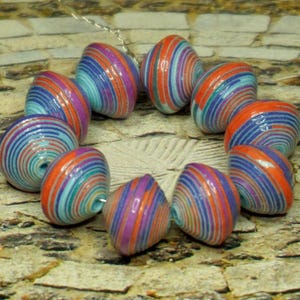MISCHA paper beads, handmade, jewelry components, unique designs, set of 10 beads...