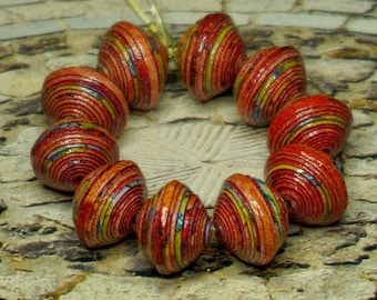 HONORINE paper beads, handmade, jewelry components, unique models, set of 10 beads...