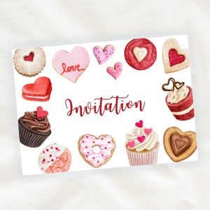 Lot de 8 cartes d'invitation anniversaire enfant - Mixte Fille ou Garçon - Gateaux - Cupcake en Aquarelle