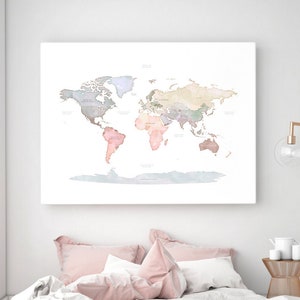 XLARGE Pastel Map of the world Digital Download - Original WORLD MAP Wall Art - World Map Printable Wall Art 60x80 inch, Neutral Room Decor