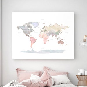 XLARGE Original WORLD MAP Wall Art Printable Digital Download World Map Pastel Neutral Room Decor 60x80 inches World Map Printable Wall Art