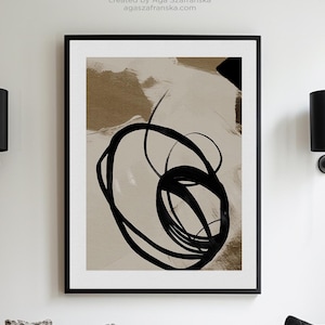Large Beige & Black Abstract Art Print: Modern Wall Decor (Digital Download)