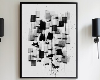 Black Brush Strokes Art Print Minimalist Abstract Painting Digital Download Modern Home Decor