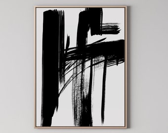 Black Brush Strokes Print, Black White Abstract Wall Art Printable, Black and White Modern Minimalist Art, Large Prints, Digital Download