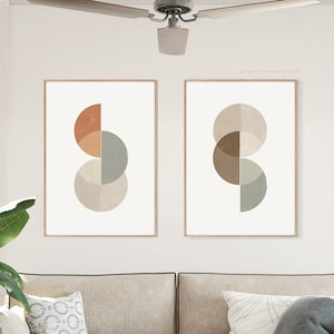 Prints Set of 2 Modern Art, Circles and Semicircles, Geometric Abstract Wall Art Printable, Large Modern Minimalist Prints, Digital Download