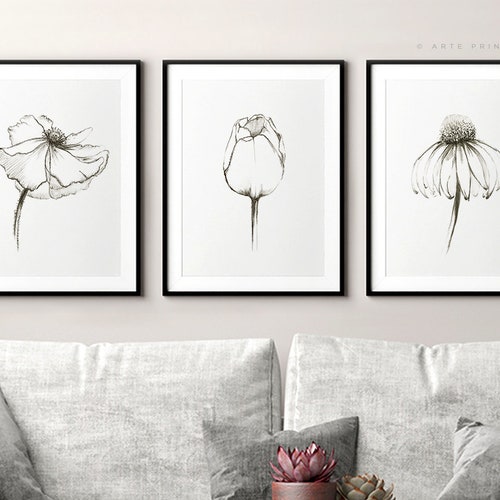 Set of 3 Flower Prints Floral Wall Art Set of 3 Printable Etsy