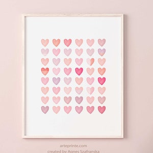 Girl Nursery Decor, Watercolor Painting Hearts Pattern, Blush Pink Lilac Violet Tones, Charming Design, Hearts Poster, Digital Download