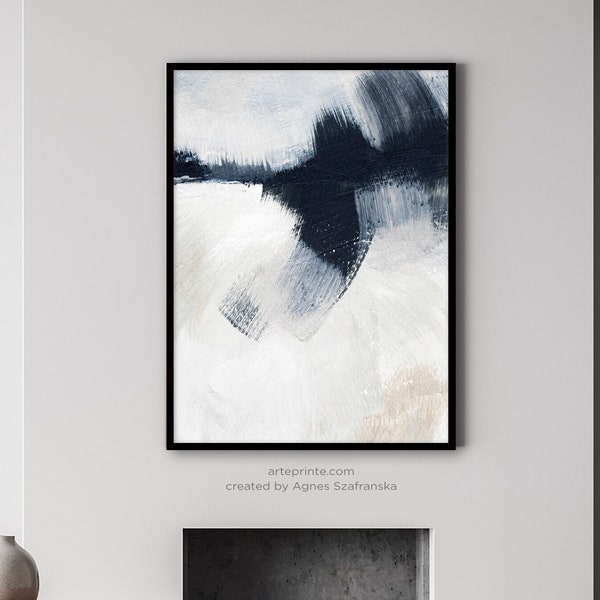 Abstract Painting, Modern Wall Art, Gray Navy Blue Beige Print, Printable Art, Neutral Abstract Print, Acrylic Painting, Digital Download