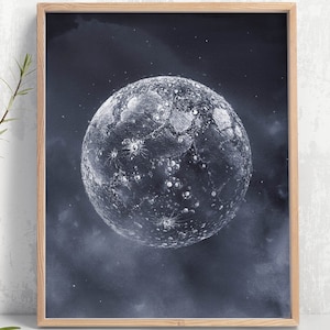 Navy Blue Moon Print,Modern Rustic Astronomy Wall Art,Pencil Drawing,Moon Poster Printable, Planet Poster, Digital Download - Aga Szafranska
