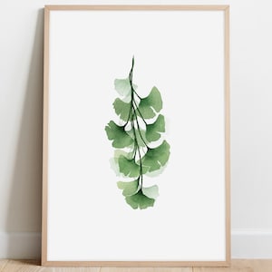 Green Ginkgo Branch with Leaves, Printables, Watercolor Painting Foliage Print, Modern Botanical Wall Art, Digital Download - Aga Szafranska