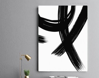 Black Brush Strokes Art Print: Minimalist Abstract Painting (Digital Download)