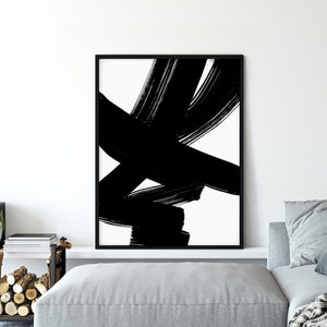 Abstract Brush Strokes, Modern Black and White Wall Art Printable, Minimalist Abstract Art, Large Print Modern Home Decor, Instant Download