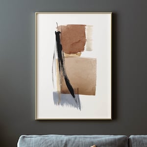 Modern Abstract Minimalist Painting, Printable, Brown Blue Tones, Brush Strokes, Neutral Contemporary Art, Digital Download - Aga Szafranska