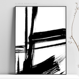 Abstract Art, Black and White Hand-painted Printable Modern Art Print, Abstract Brush Strokes, Black White Abstract Print | Aga Szafranska