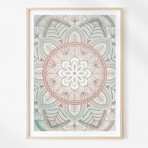 Boho Mandala Print: Botanical Ethnic Pastel Graphic Poster, DIY Wall Art Digital Download