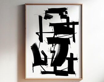 Large Black and White Abstract Wall Art Printable, Modern Minimalist Print Digital Download