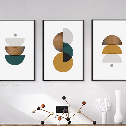 Square Abstract Art Prints Set of 3 Printable Geometric Wall Etsy UK