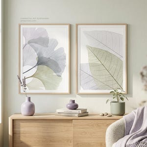 Set of 2 Modern Botanical Wall Art Printables Leaf Skeletons Minimalist Nature – Digital Download
