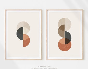 Abstract Circles Art, Modern Geometric Wall Art, Set of 2 Warm Tones Minimalist Prints, Printable Posters, Digital Download - Aga Szafranska