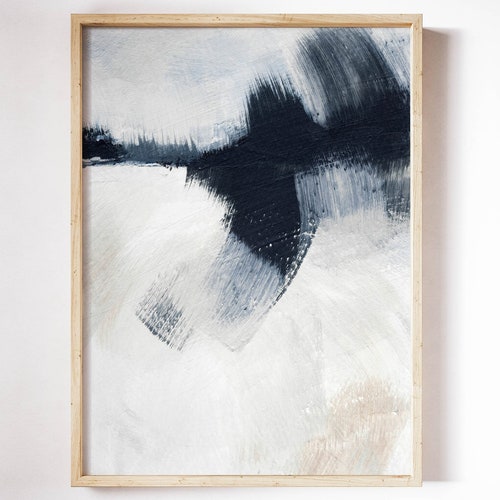 Minimalist Abstract Wall Art Navy Blue and Beige Art Modern Etsy