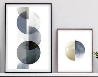 Set of 2 Modern Circle Wall Art, Abstract Geometric Prints Digital Download, Large Minimalist Posters, Living Room Wall Art | Aga Szafranska