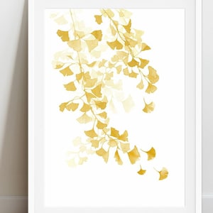 Yellow Leaves Ginkgo Print, Watercolor Painting Yellow Branch Printable, Yellow White Botanical Wall Art, Digital Download - Aga Szafranska