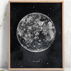 Moon Art Print, Digital Download, Black and White Wall Art, Full Moon Poster Printable, La Luna, Planet, Astronomy Decor - Aga Szafranska
