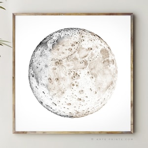 Pencil Drawing Moon, Printable Wall Art, Digital Download, Sketch, Minimalist Wall Art, Gray Beige Moon, Full Moon Poster - Aga Szafranska