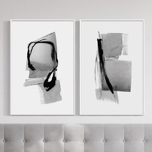 Abstract Watercolor Art Prints: Gray and Black Ink Set (Digital Download)